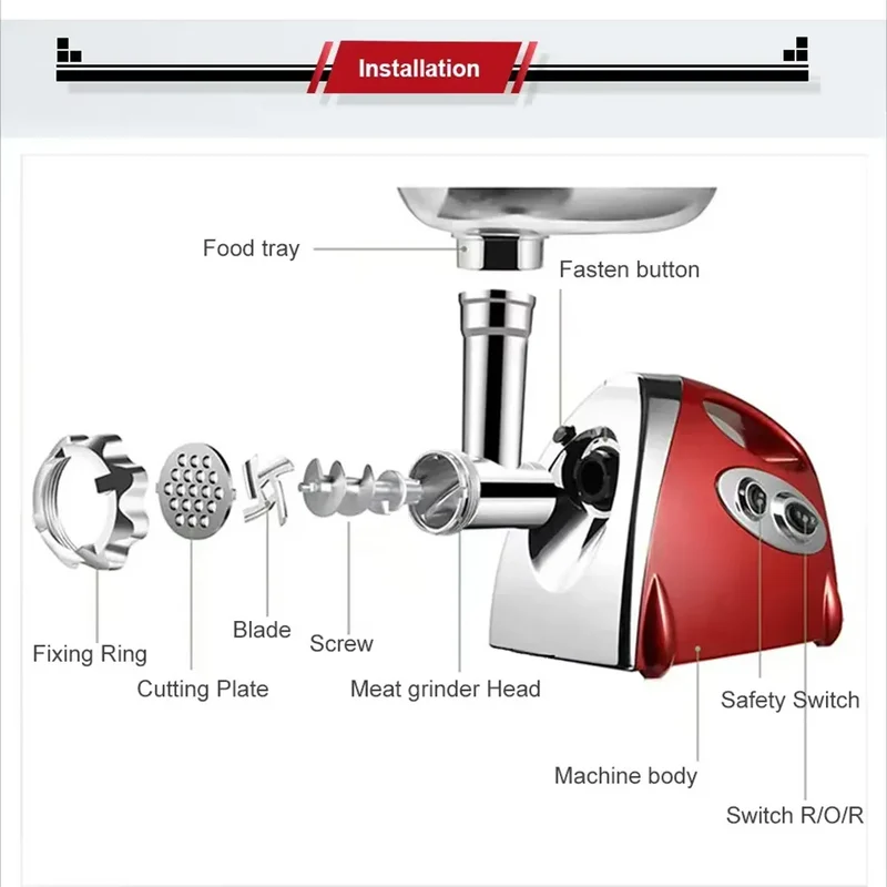 Hachoir Électrique 2800W Inox — 3 Grilles, Embout Saucisses et Kit Kibbe Inclus