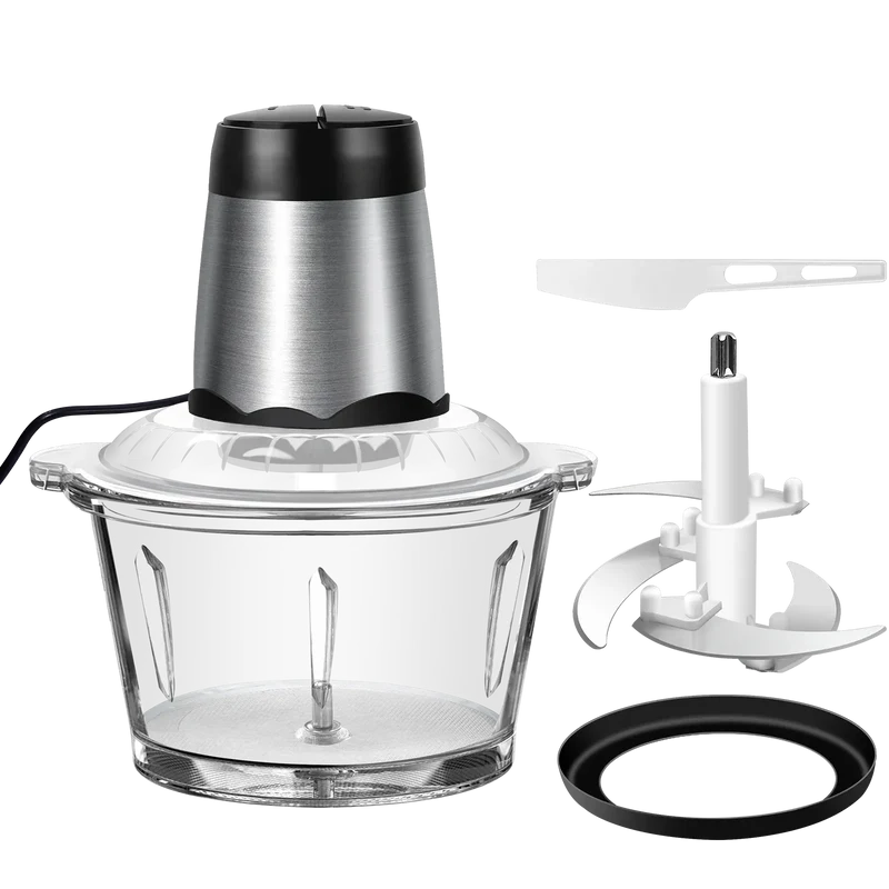 Hachoir Électrique Multifonction 2L 300W — Bol en Verre, 4 Lames Inox, 2 Vitesses