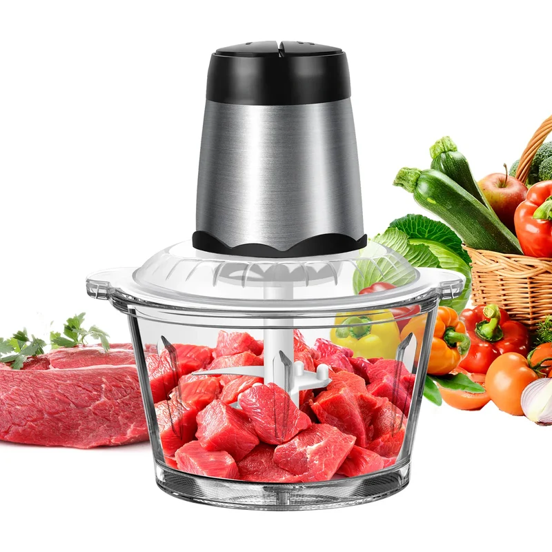 Hachoir Électrique Multifonction 2L 300W — Bol en Verre, 4 Lames Inox, 2 Vitesses