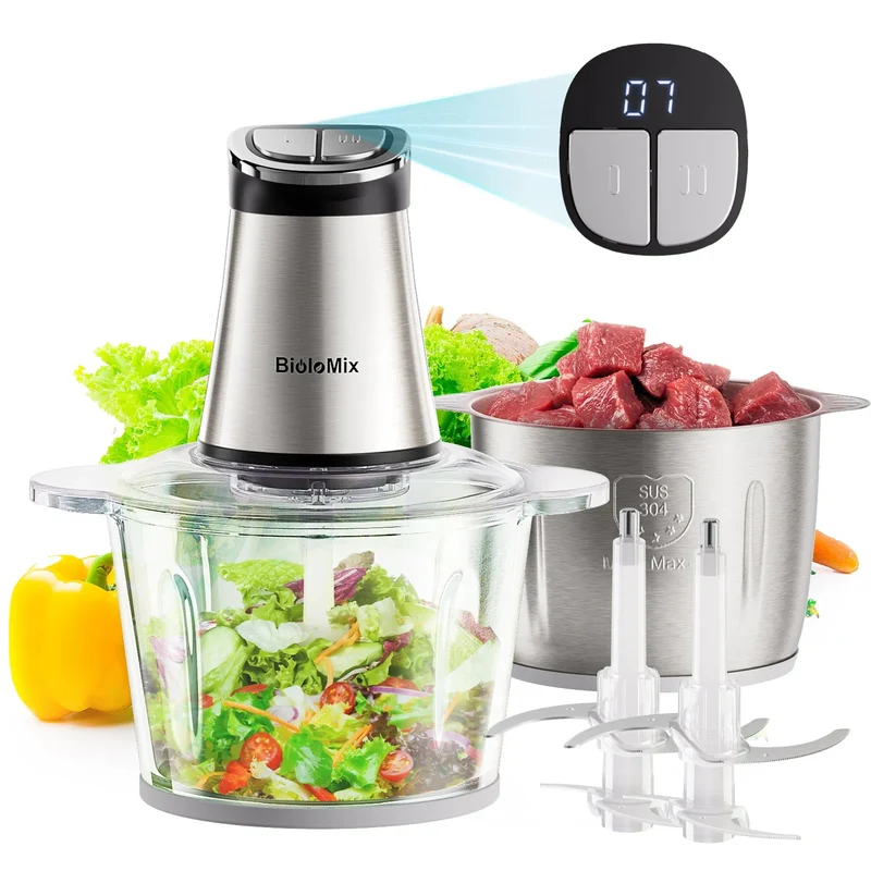 Hachoir Électrique 300W 3L — 2 Bols (Inox + Verre) et Lames Bi-Niveaux