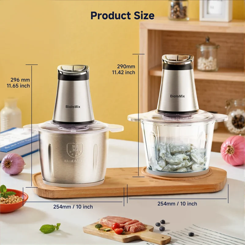 Hachoir Électrique 300W 3L — 2 Bols (Inox + Verre) et Lames Bi-Niveaux