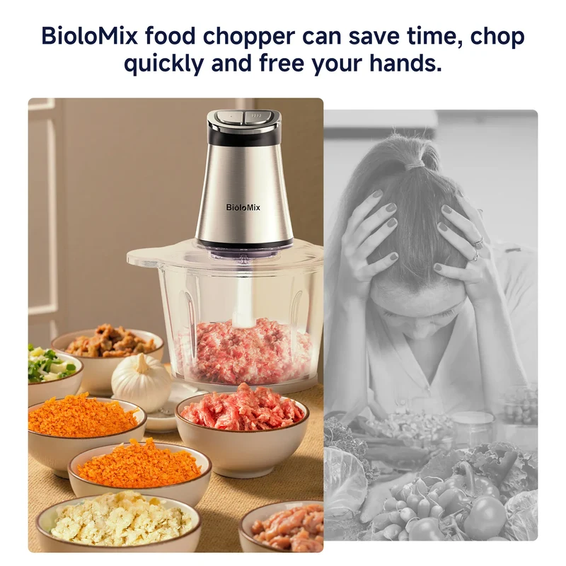 Hachoir Électrique 300W 3L — 2 Bols (Inox + Verre) et Lames Bi-Niveaux