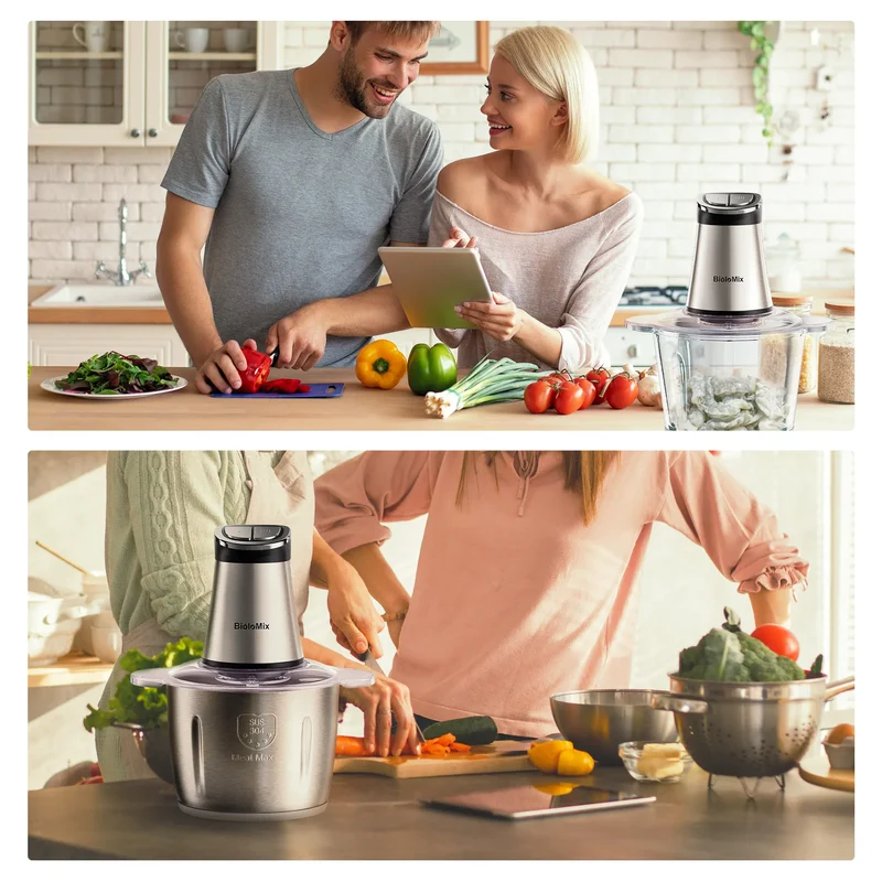 Hachoir Électrique 300W 3L — 2 Bols (Inox + Verre) et Lames Bi-Niveaux