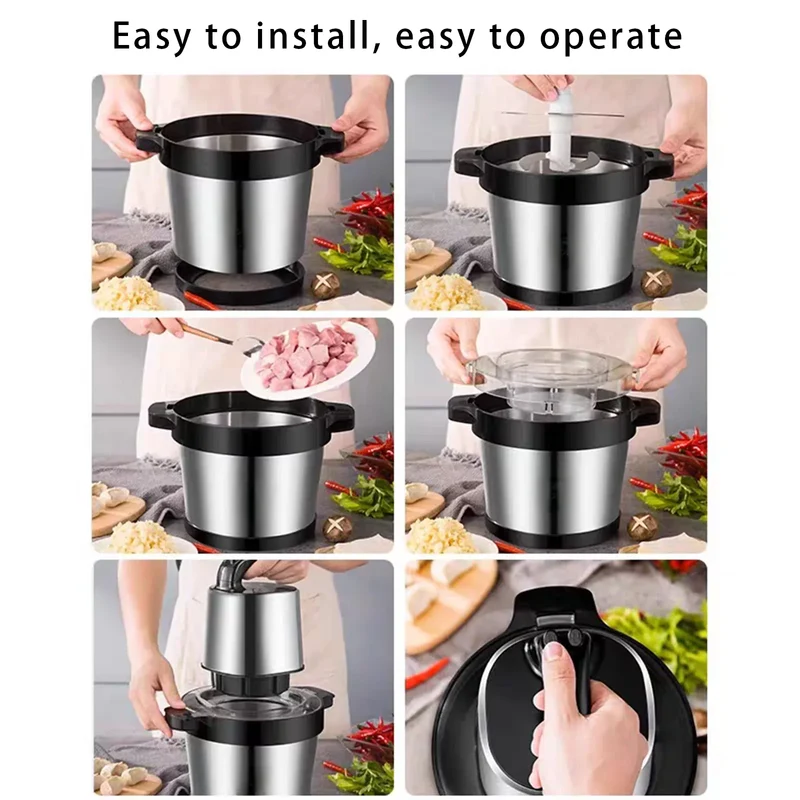 Hachoir Électrique 8L Inox 304 — 4500 W, 2 Vitesses, Double Lame en S