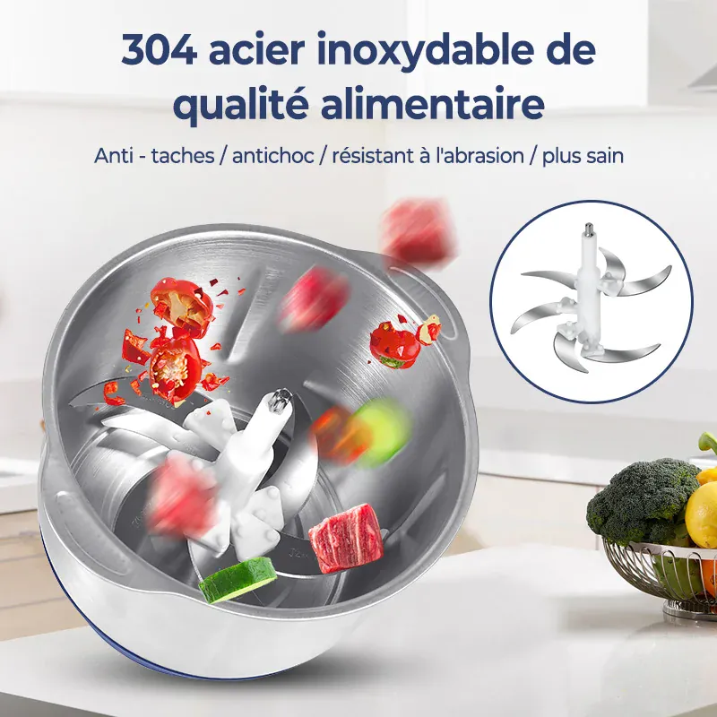Hachoir Électrique Multifonction 5 L — 500 W, 6 Lames Cyclone Inox, 5 Vitesses