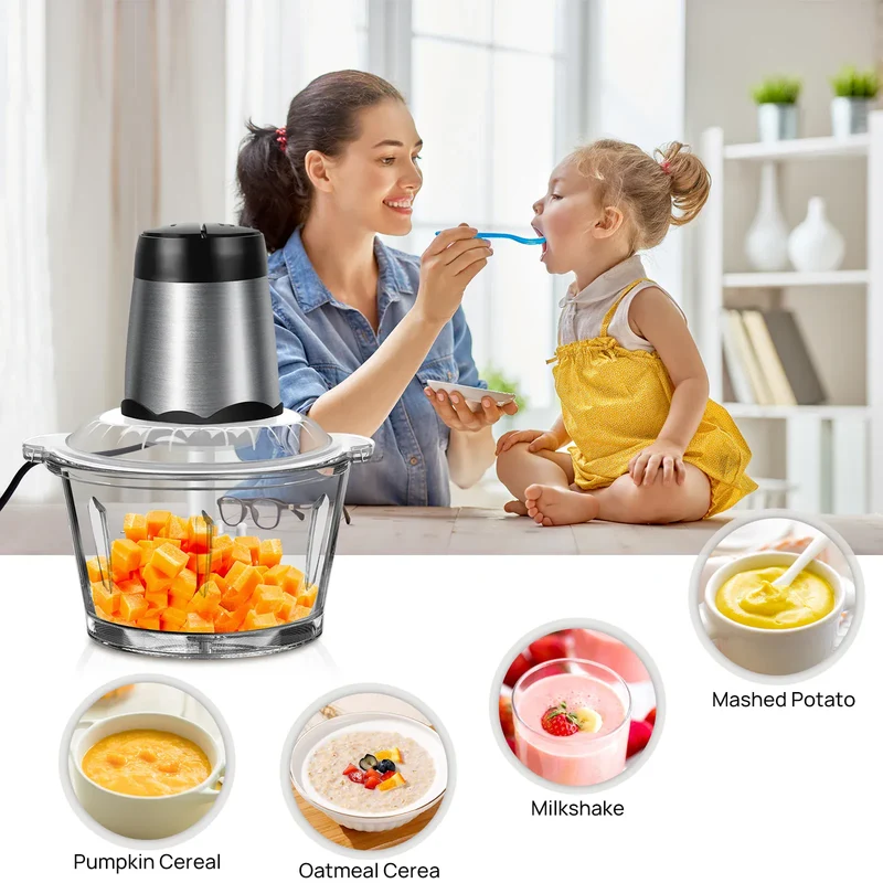 Hachoir Électrique 300W avec Bol en Verre 2L — Aliments Mous et Durs