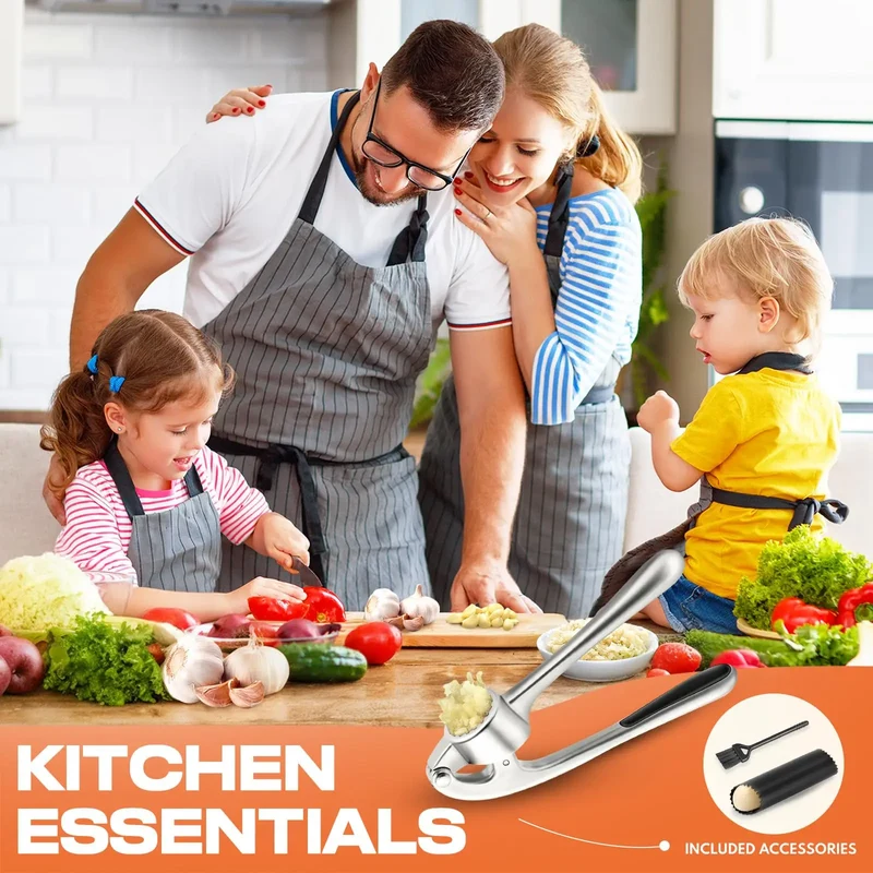 Presse-Ail Inox Manuel avec Éplucheur et Nettoyeur Inclus