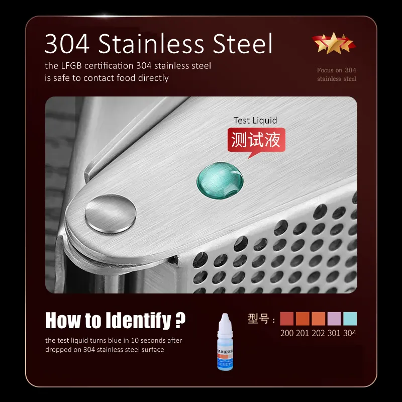 Presse-Ail Manuel Inox 304 Certifié LFGB — Double Levier, Sans Épluchage