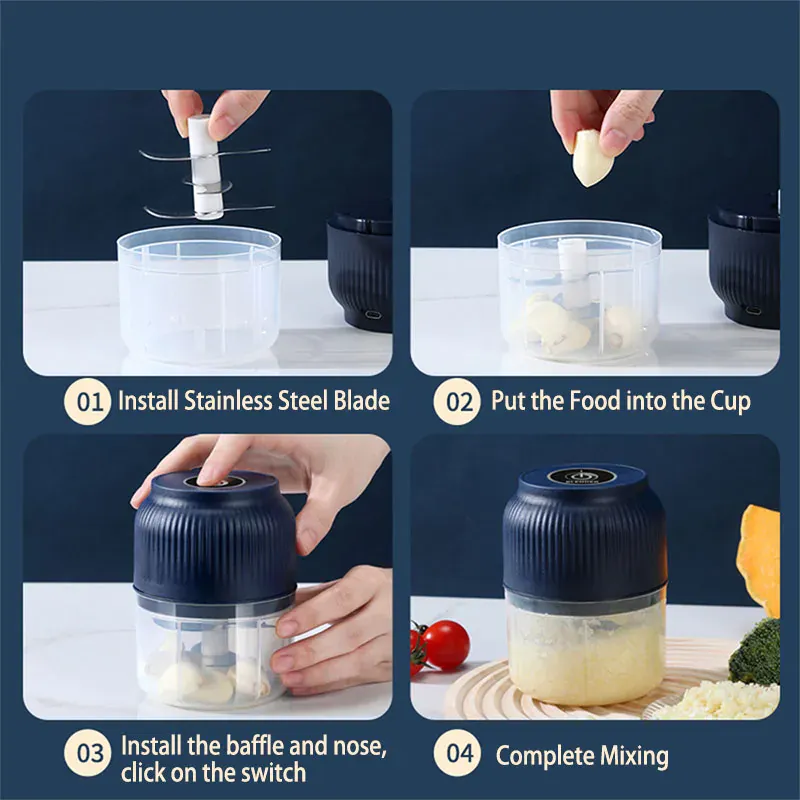 Mini Hachoir Électrique Rechargeable USB 300 ml — 6 Lames Inox