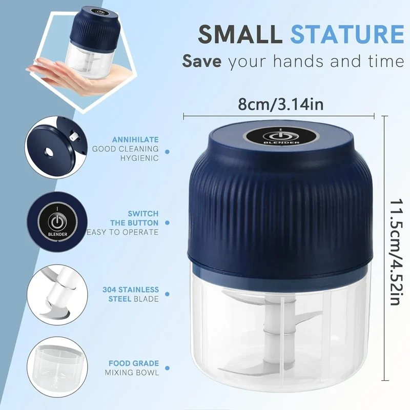 Mini Hachoir Électrique Rechargeable USB 300 ml — 6 Lames Inox