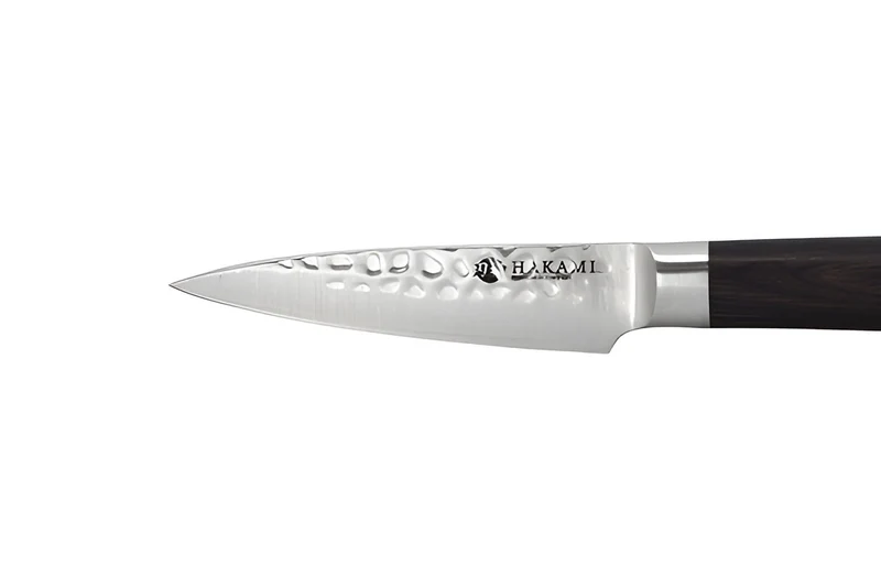 Couteau d'office 9cm Hakami Sakura lame martelée et manche pakkawood marron