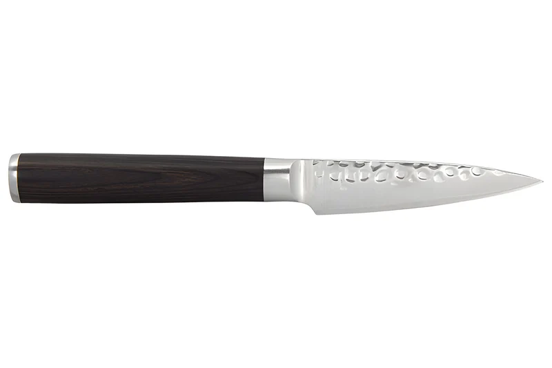 Couteau d'office 9cm Hakami Sakura lame martelée et manche pakkawood marron