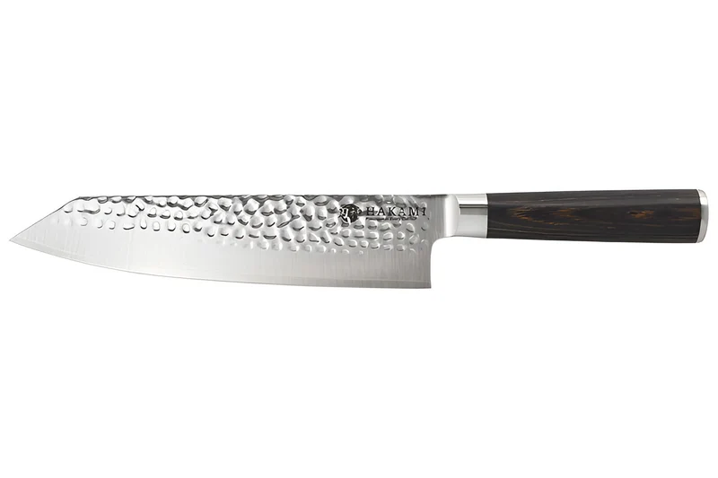 Couteau bunka 20cm Hakami Sakura lame martelée et manche pakkawood marron