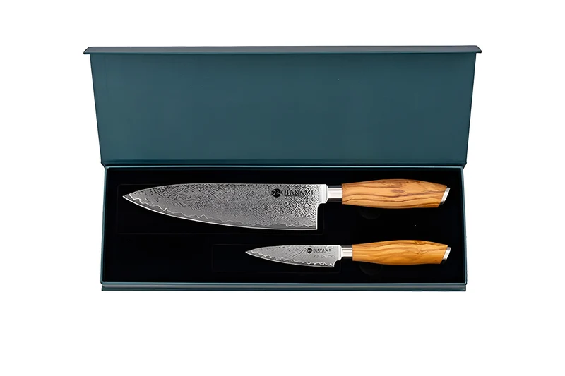 Coffret 2 couteaux Hakami Tsubaki lame damas office + chef