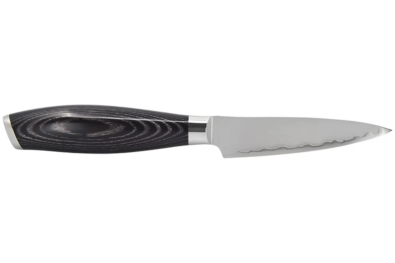 Couteau d'office 9cm Hakami Ajisai lame San Maï manche pakkawood noir et gris