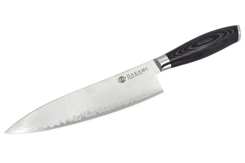 Couteau de chef 20cm Hakami Ajisai lame San Maï manche pakkawood noir et gris