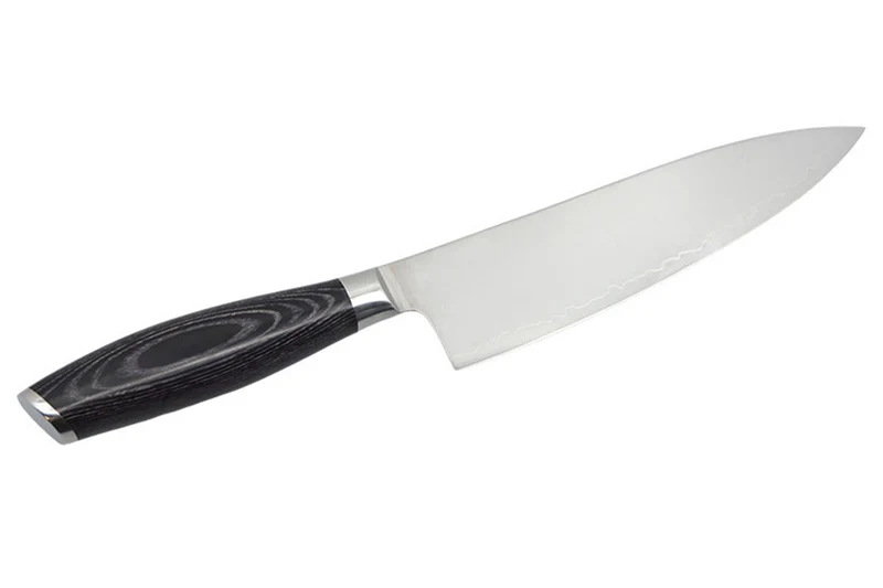 Couteau de chef 20cm Hakami Ajisai lame San Maï manche pakkawood noir et gris