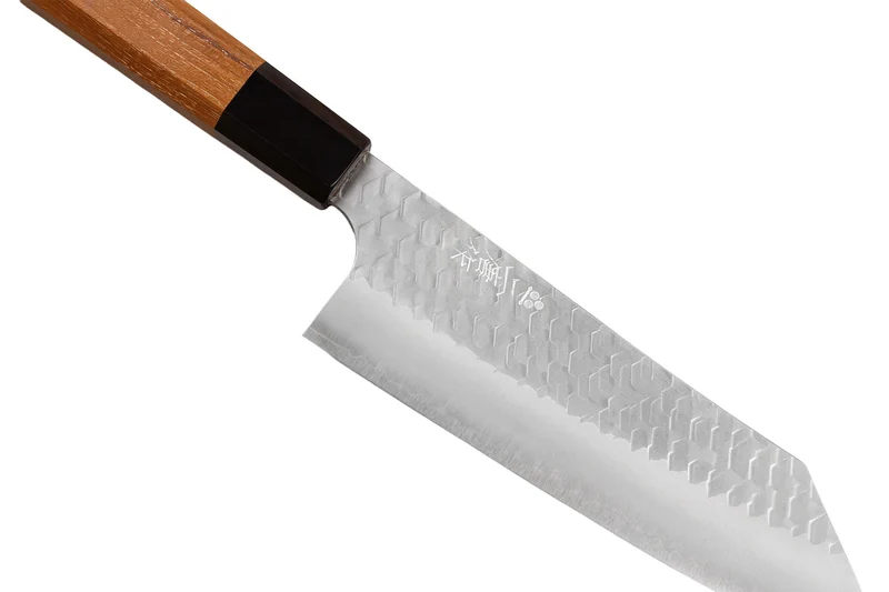 Couteau bunka 17cm japonais artisanal Nigara Hamono Migaki Tsuchime SG2 teck