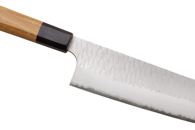 Couteau nakiri kiritsuke 17cm japonais artisanal Nigara Hamono Migaki Tsuchime SG2 teck