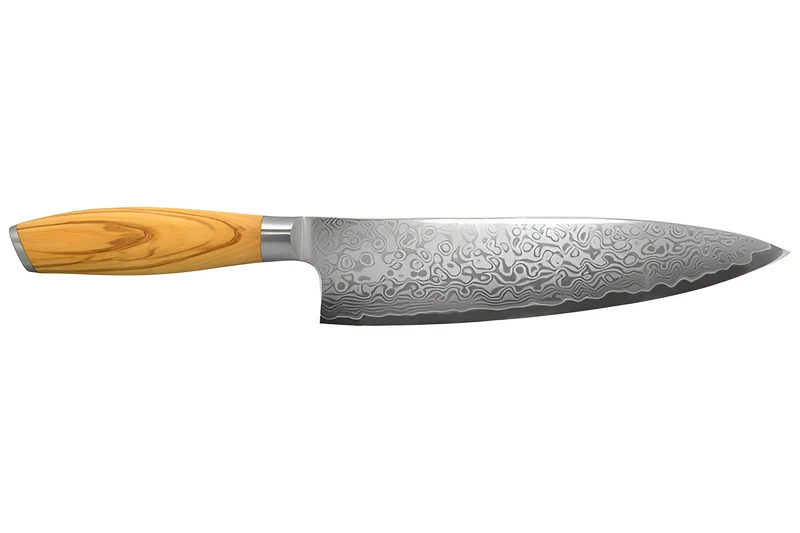 Couteau de chef 20cm Hakami Tsubaki lame damas manche en olivier