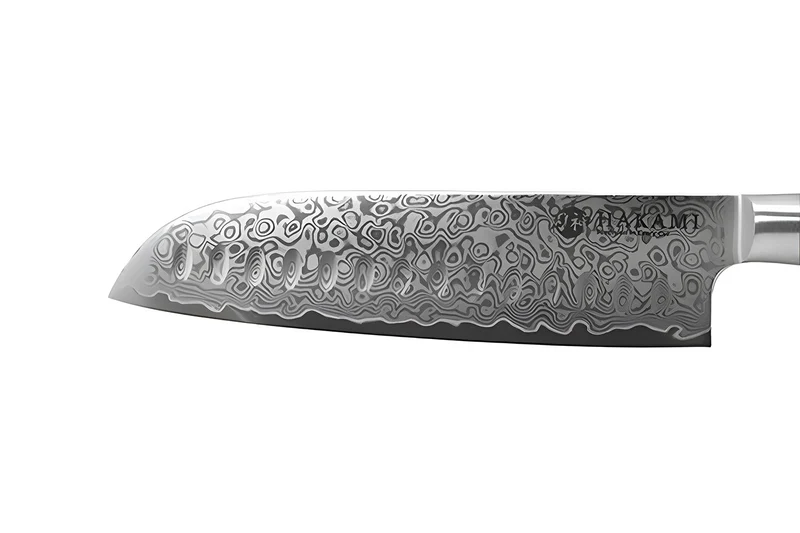 Couteau santoku alvéolé 18cm Hakami Tsubaki lame damas manche en olivier