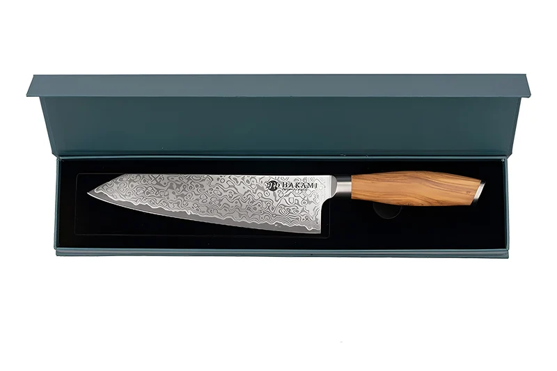 Couteau bunka 20cm Hakami Tsubaki lame damas manche en olivier