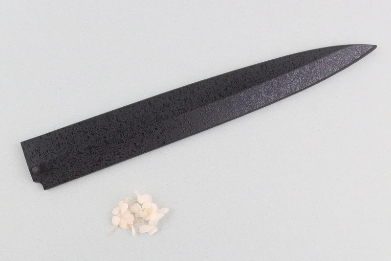 Couteau fuguhiki 33cm Sakai Takayuki BS2 Honyaki poli miroir en ébène et saya en magnolia noir