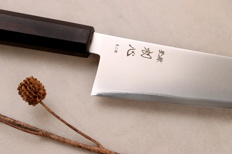 Couteau de chef gyuto kiritsuke 24cm japonais artisanal Hatsukokoro Kaijin BS2 ébène