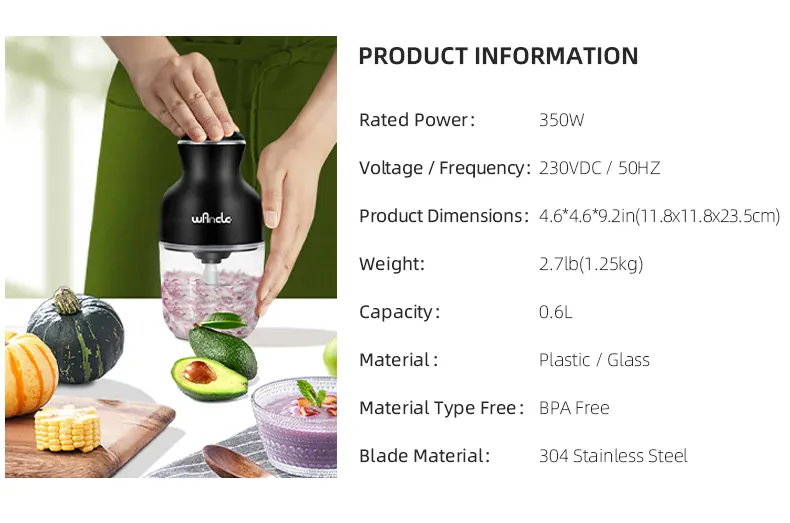 Hachoir Électrique 350W 0,6L — Viande, Légumes, Fruits — One-Touch