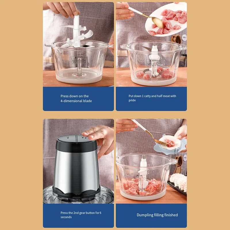 Hachoir Électrique Multifonction Inox 304 — 300 W, 2 L ou 3 L, Double Vitesse