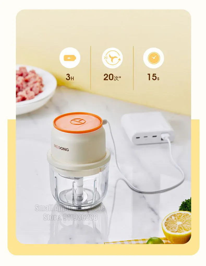 Hachoir Électrique Rechargeable 45W — Bol en Verre 150 / 250 / 300 ml