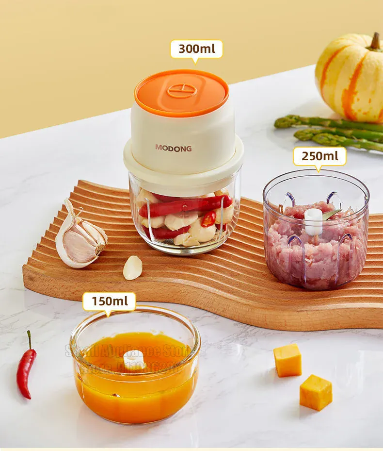 Hachoir Électrique Rechargeable 45W — Bol en Verre 150 / 250 / 300 ml
