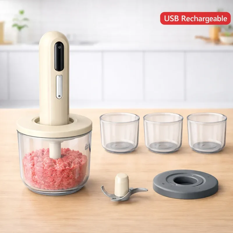 Hachoir Électrique Sans Fil 30 W USB — 1 Grand Bol 400 ml + 3 Petits Bols 200 ml