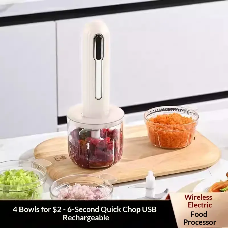 Hachoir Électrique Sans Fil 30 W USB — 1 Grand Bol 400 ml + 3 Petits Bols 200 ml