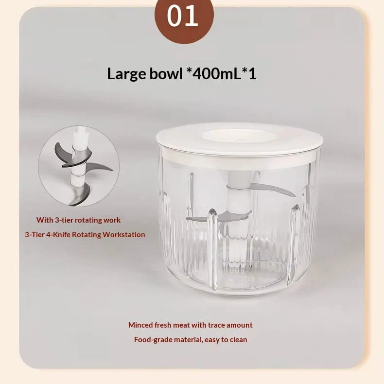Hachoir Électrique Sans Fil 30 W USB — 1 Grand Bol 400 ml + 3 Petits Bols 200 ml