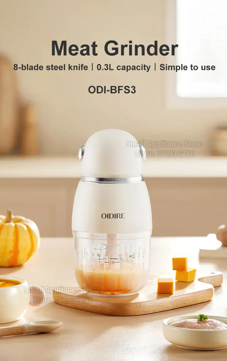 Mini Hachoir Électrique 150W 0,3L — Bol en Verre Borosilicaté, 8 Lames Inox