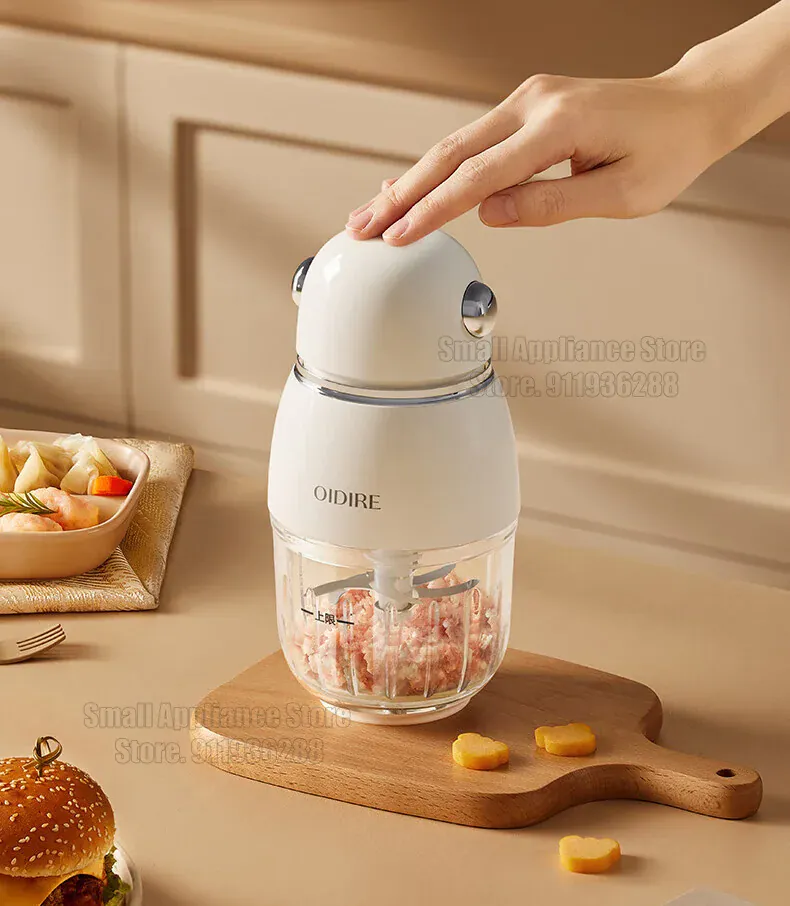 Mini Hachoir Électrique 150W 0,3L — Bol en Verre Borosilicaté, 8 Lames Inox