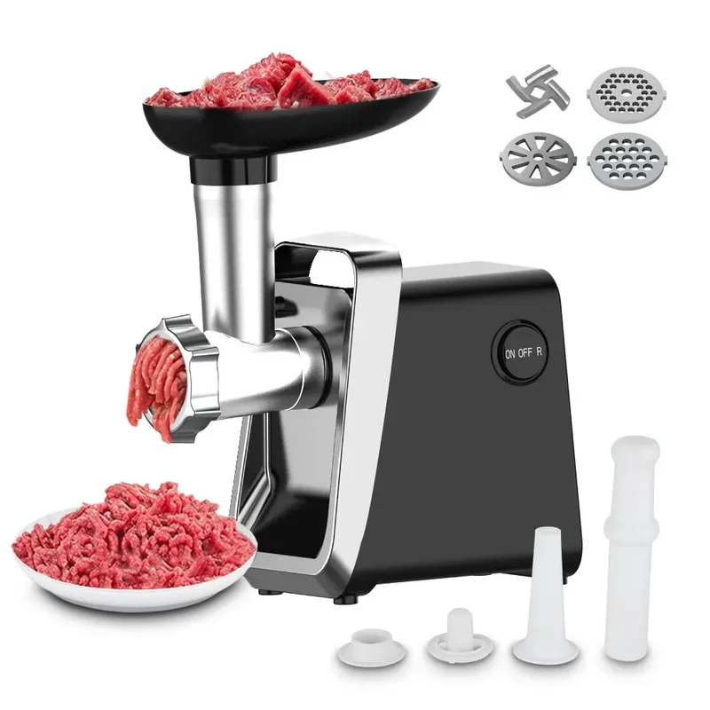 Hachoir à Viande Électrique 750 W — Inox, 3 Grilles, Accessoires Saucisse et Kebbe