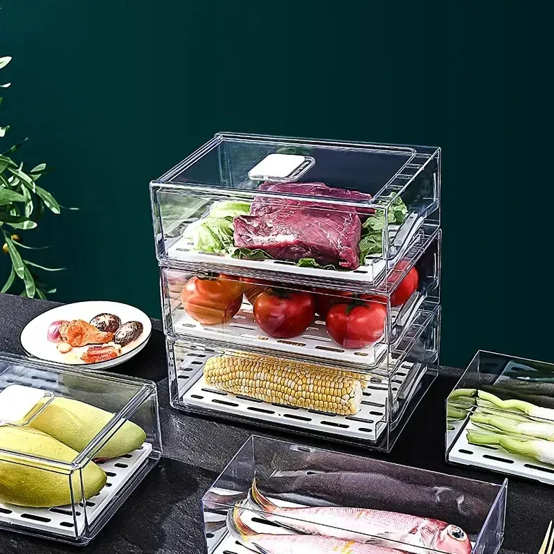Bac de Rangement Frigo Empilable pour Légumes et Viandes 4L