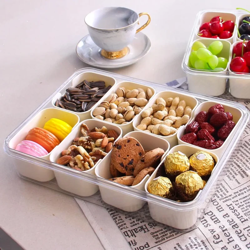 Boîte Snack Organiseur 4 Compartiments Empilable avec Couvercle