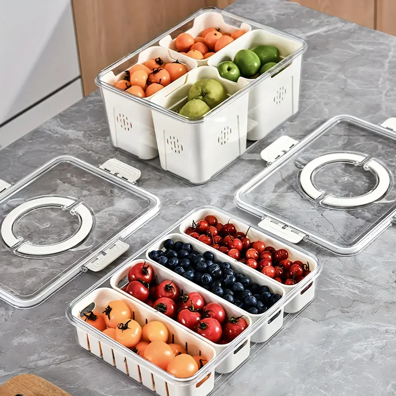Boîte Snack Organiseur 4 Compartiments Empilable avec Couvercle