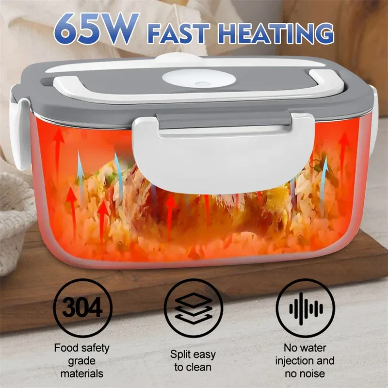 Lunch Box Chauffante Électrique 65 W — Cuve Inox 304 Amovible 1,5 L, 2 Compartiments, Voiture et Secteur