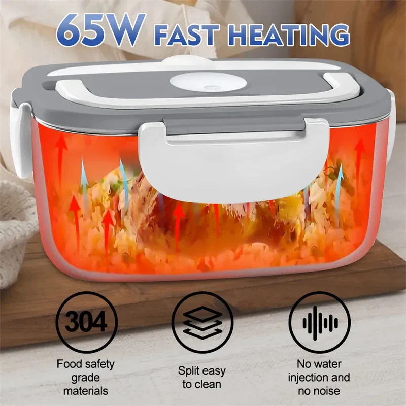 Lunch Box Chauffante Électrique 65 W — Cuve Inox 304 Amovible 1,5 L, 2 Compartiments, Voiture et Secteur