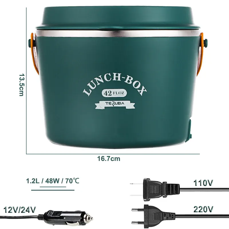 LunchBox Chauffante Électrique Acier Inoxydable 304 — 1,2 L / 48 W / 12 V-220 V