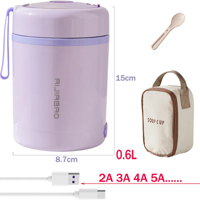 Lunchbox Chauffante USB 600 ml — Acier Inoxydable 304, 60 °C, Étanche