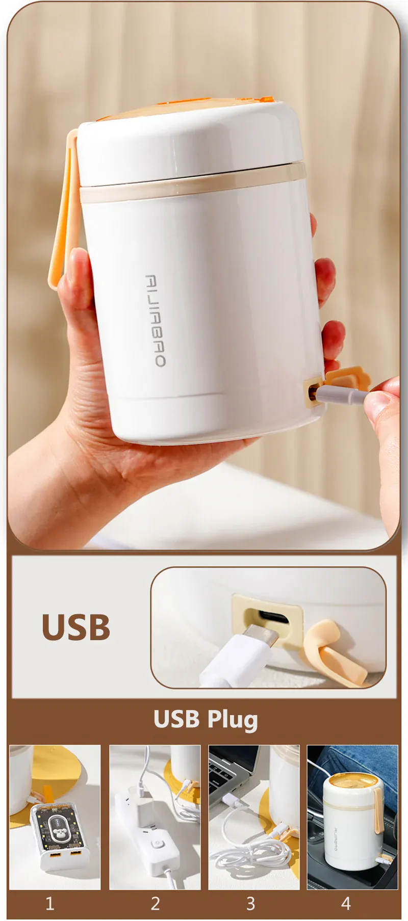 Lunchbox Chauffante USB 600 ml — Acier Inoxydable 304, 60 °C, Étanche