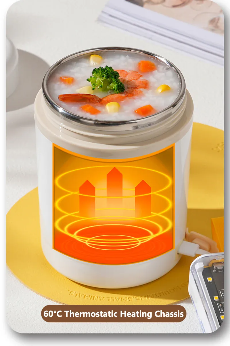 Lunchbox Chauffante USB 600 ml — Acier Inoxydable 304, 60 °C, Étanche