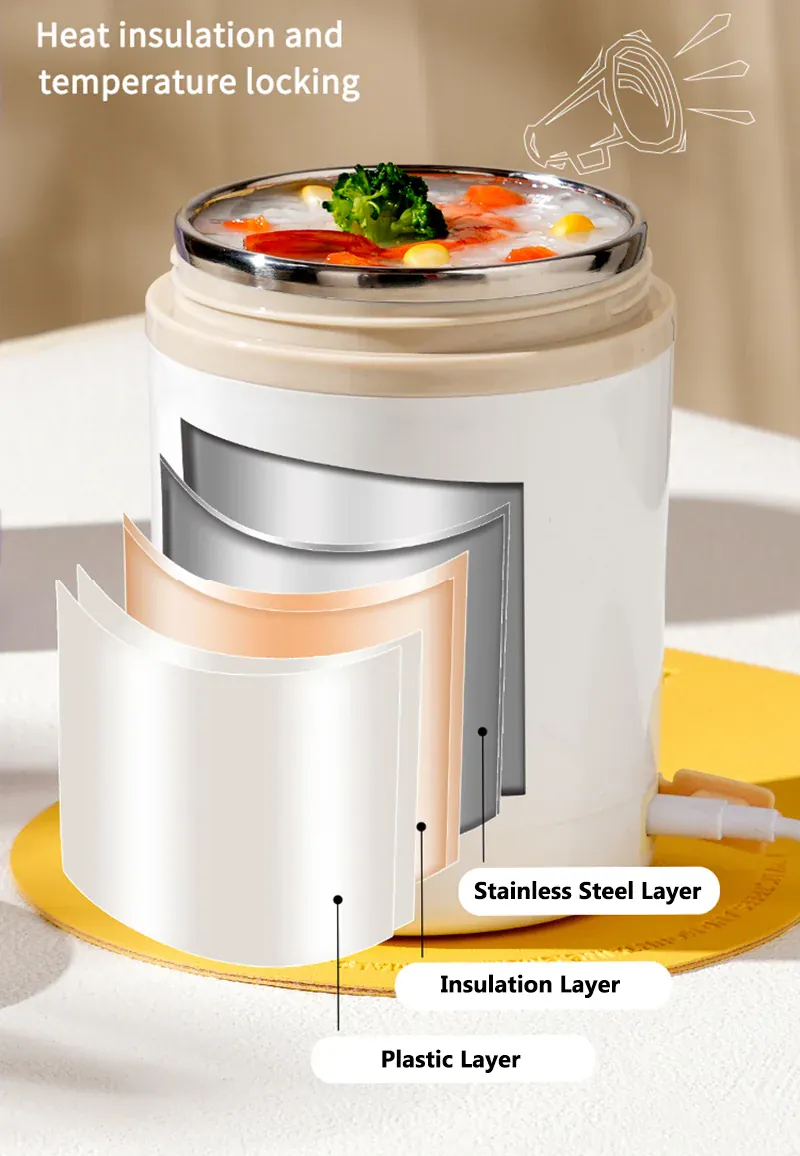 Lunchbox Chauffante USB 600 ml — Acier Inoxydable 304, 60 °C, Étanche