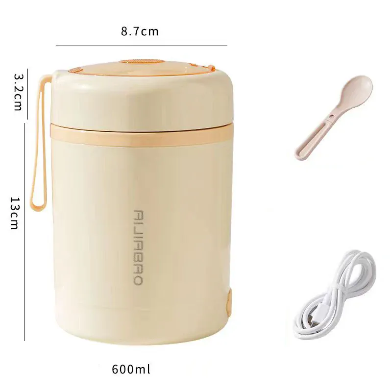 Lunchbox Chauffante USB 600 ml — Acier Inoxydable 304, 60 °C, Étanche