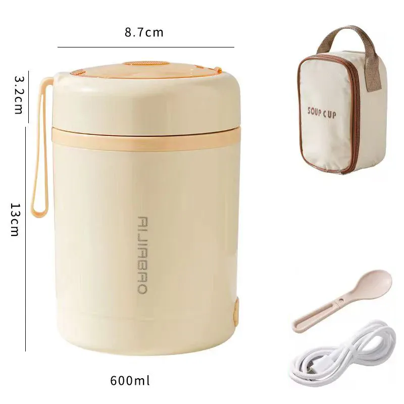 Lunchbox Chauffante USB 600 ml — Acier Inoxydable 304, 60 °C, Étanche